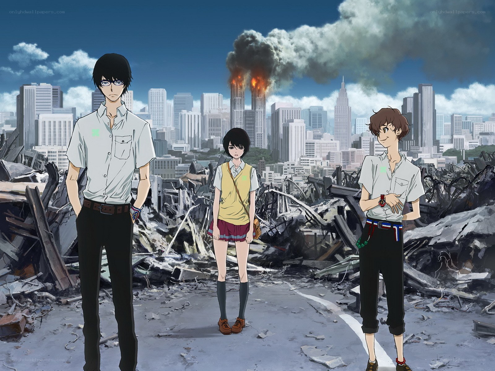 Anime characters in a ruined city