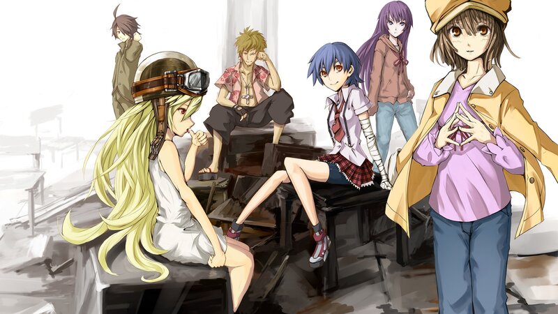 anime characters in a ruined room