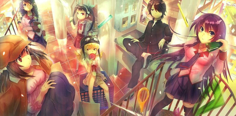 Anime characters in a school hallway