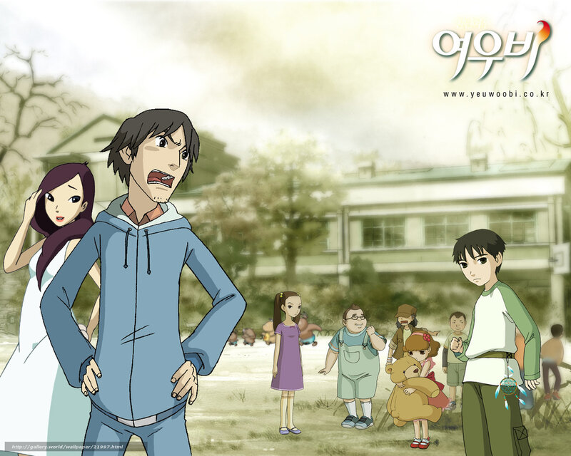 Anime characters in a schoolyard