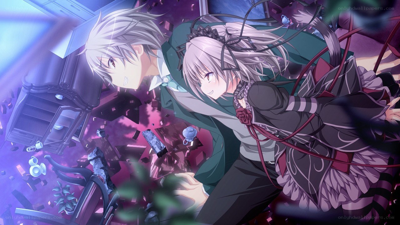 Anime characters in a shattered room