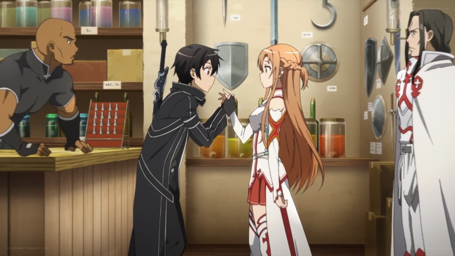 anime characters in a shop