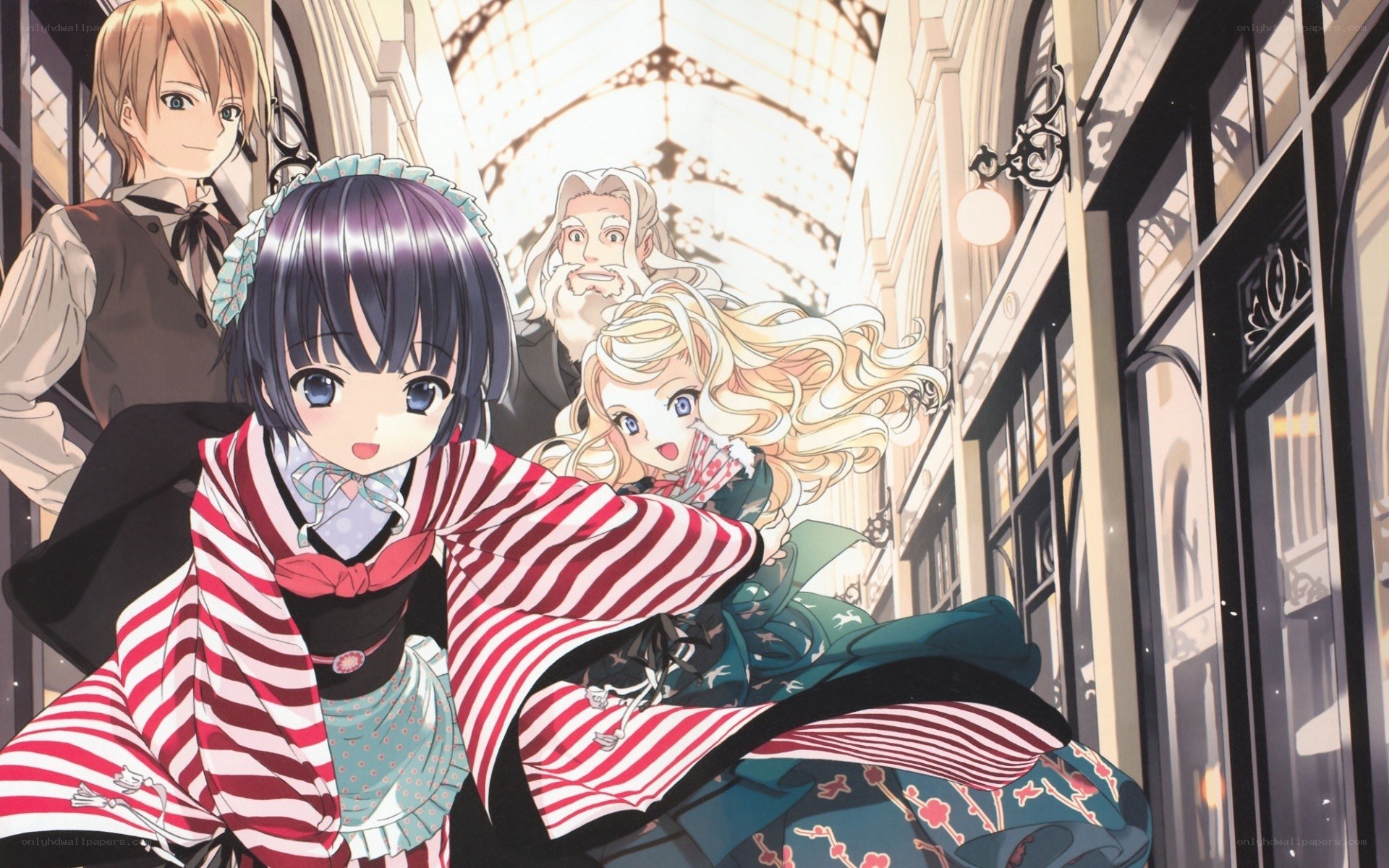 anime characters in a shopping arcade
