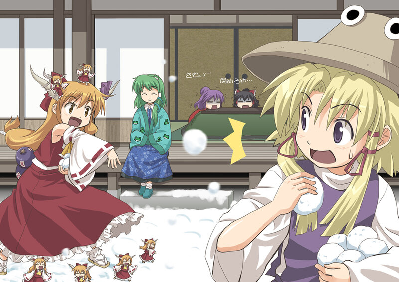 Anime characters in a snowball fight
