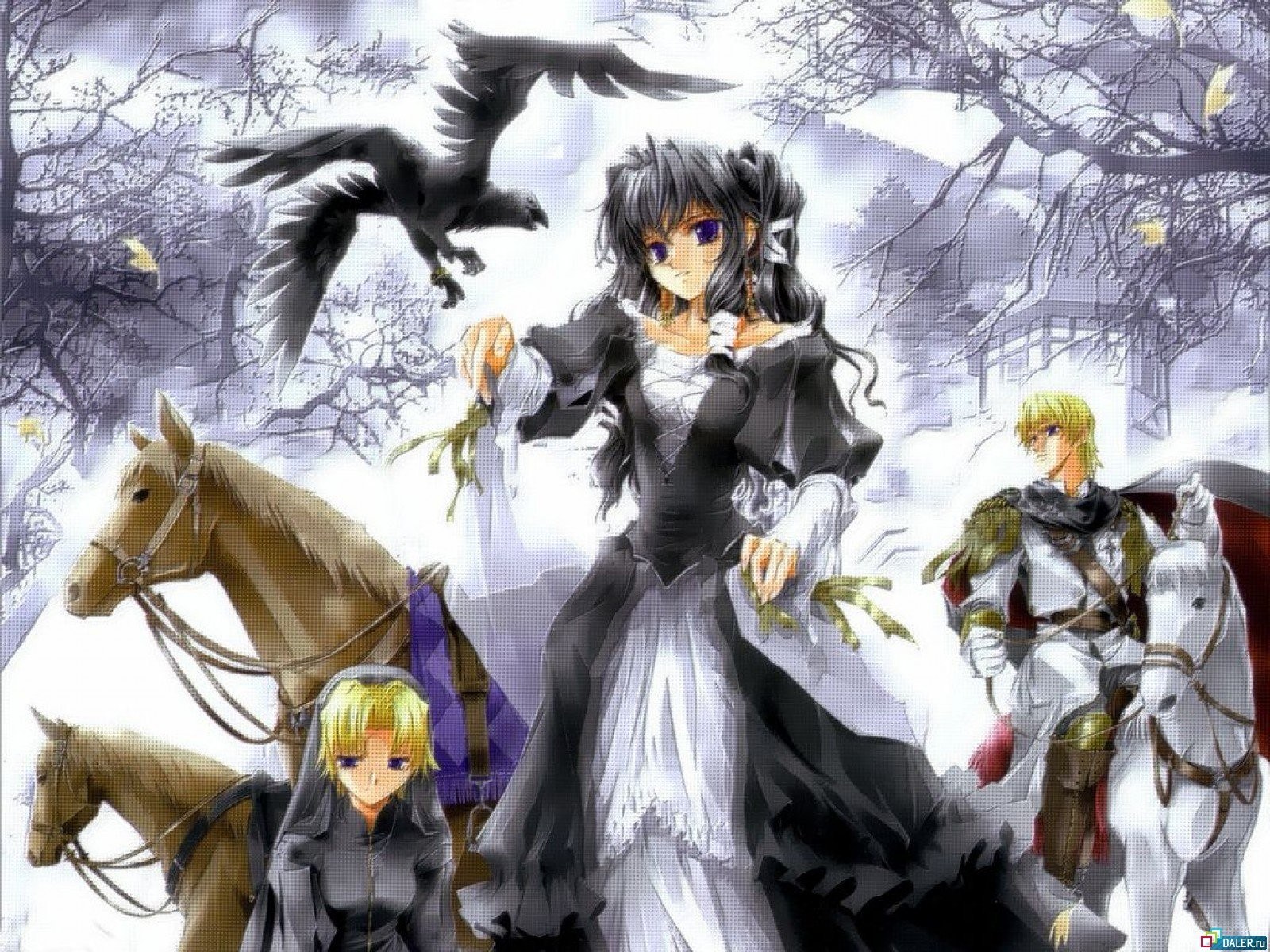 Anime characters in a snowy scene