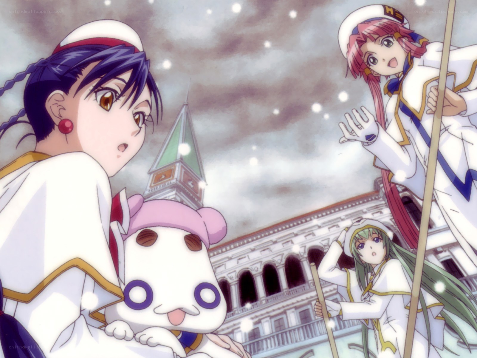 Anime characters in a snowy scene