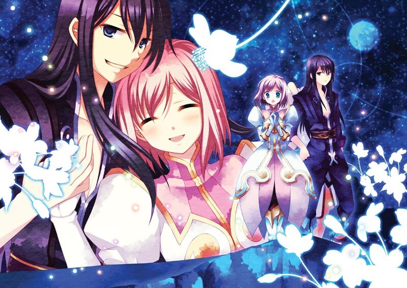 Anime characters in a starry scene