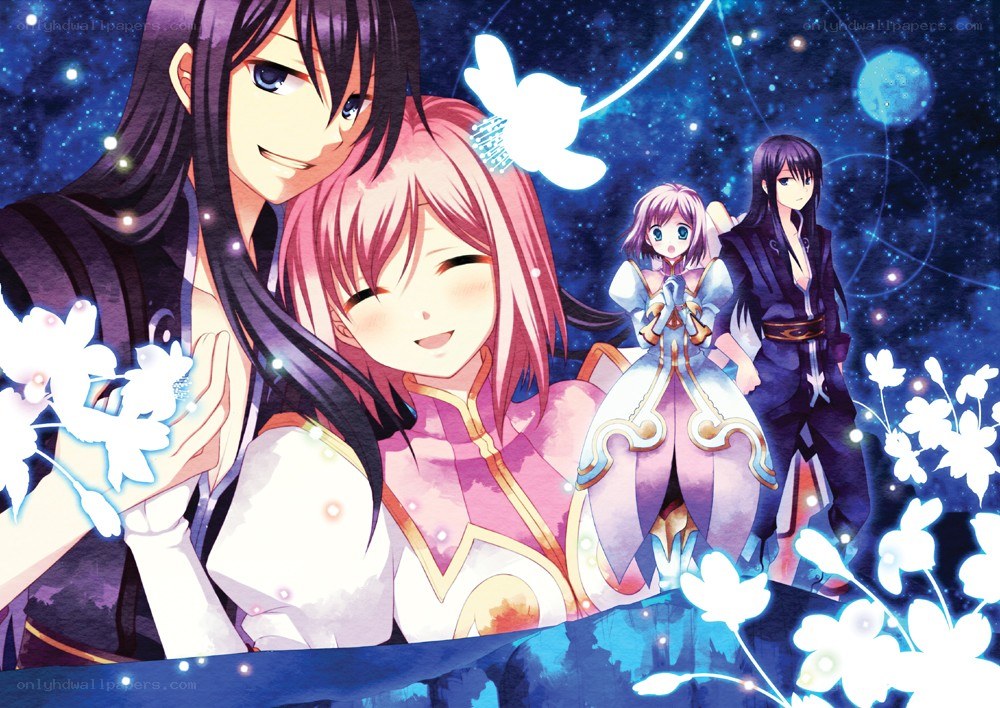 Anime characters in a starry scene
