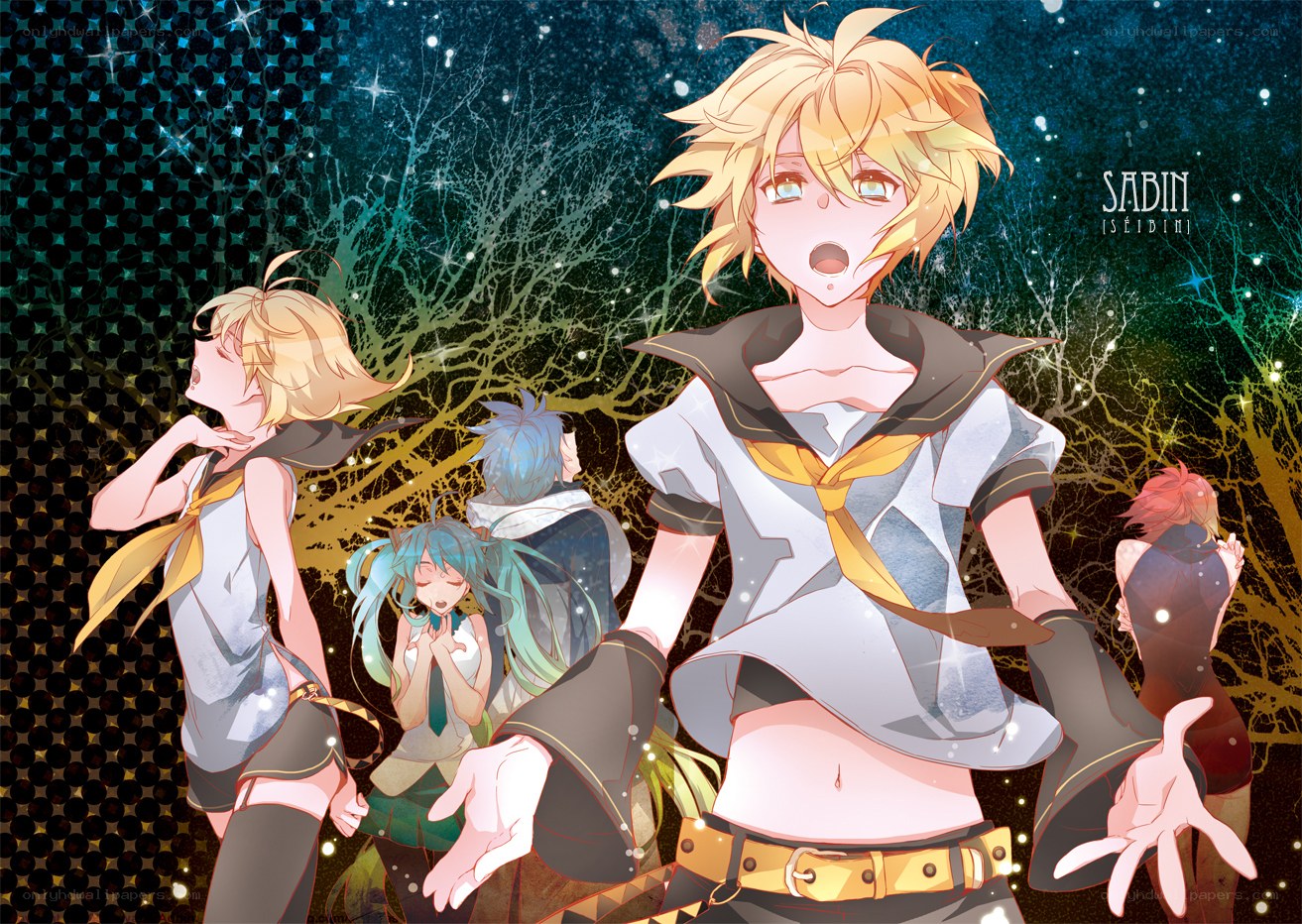Anime characters in a starry scene
