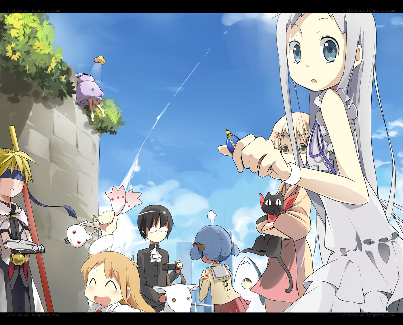 Anime characters in a sunny scene