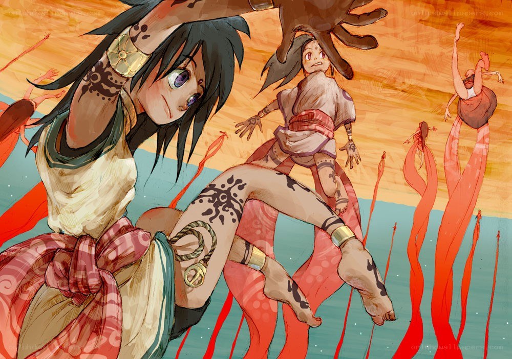 Anime characters in a surreal scene