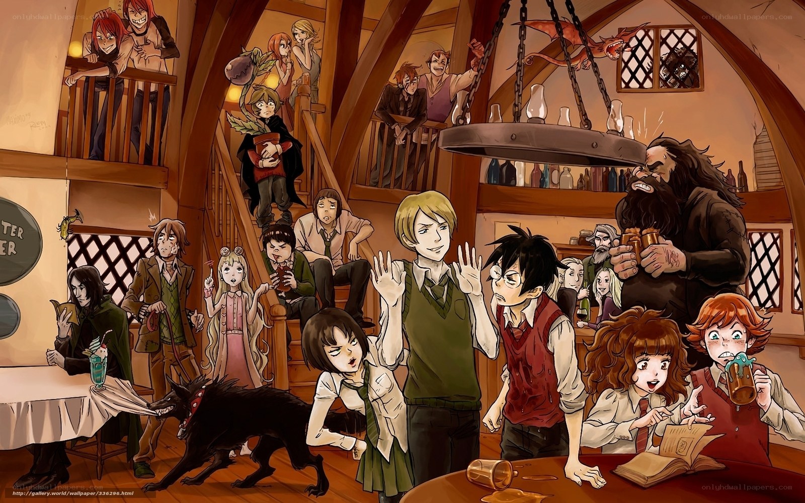 Anime characters in a tavern