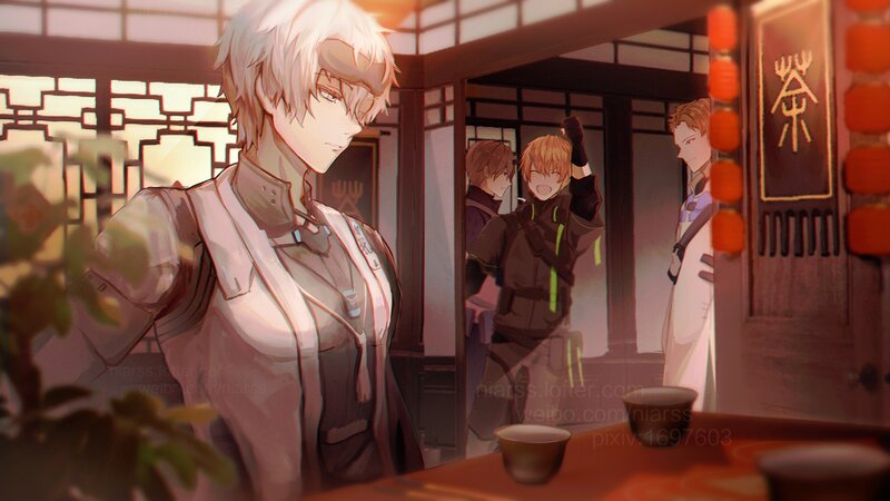 Anime Characters in a Tea House