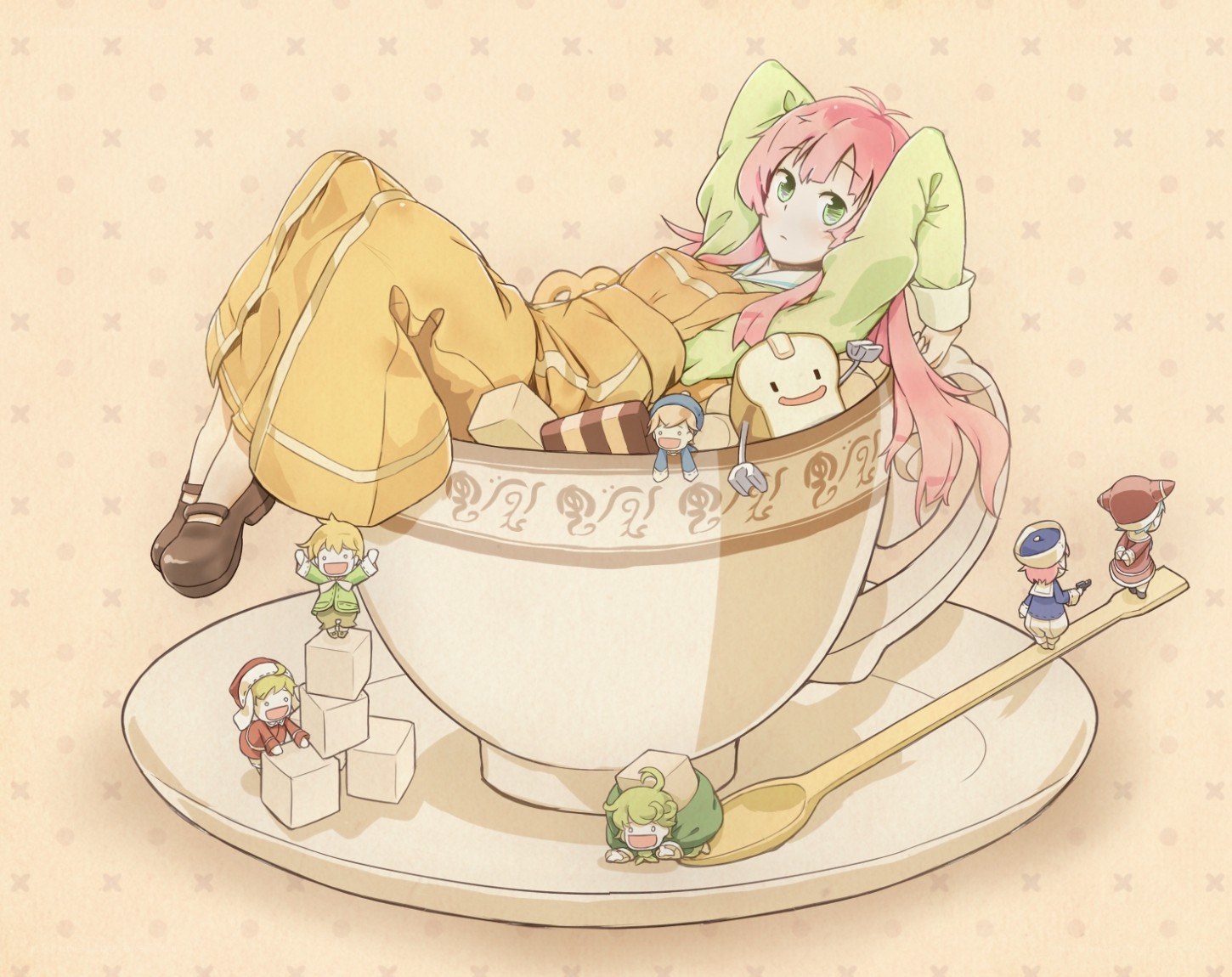 Anime characters in a teacup