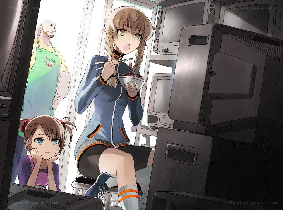 Anime characters in a tech room