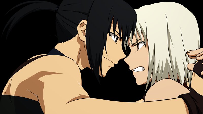 anime characters in a tense embrace