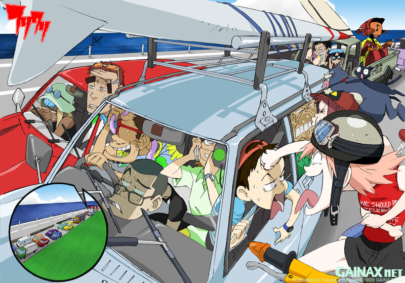 Anime characters in a traffic jam