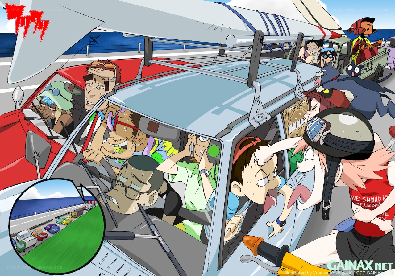 Anime characters in a traffic jam