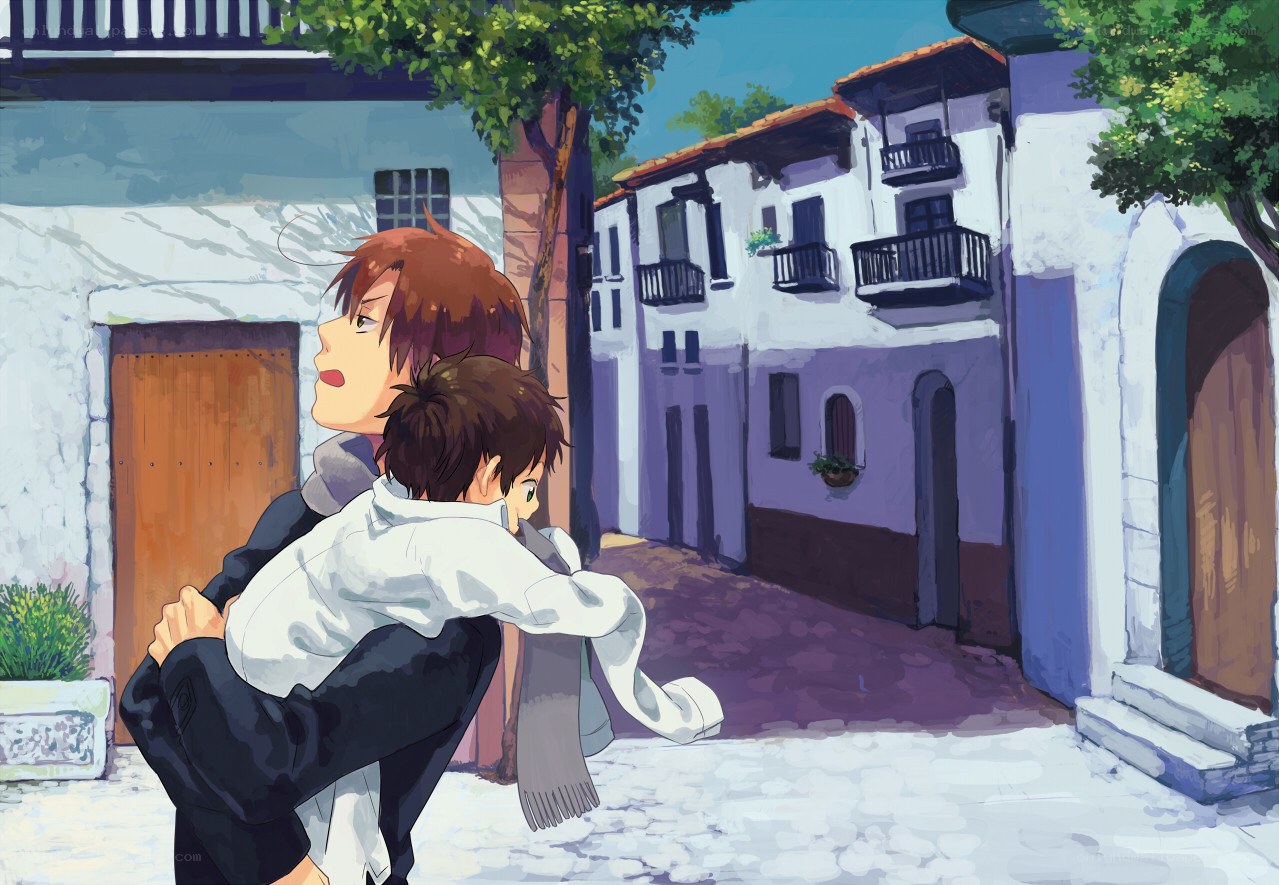 Anime characters in a village