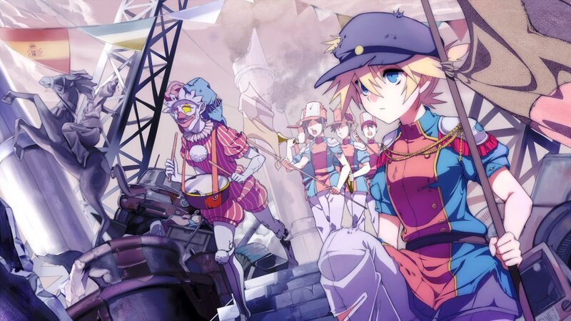 Anime characters in a war-torn city