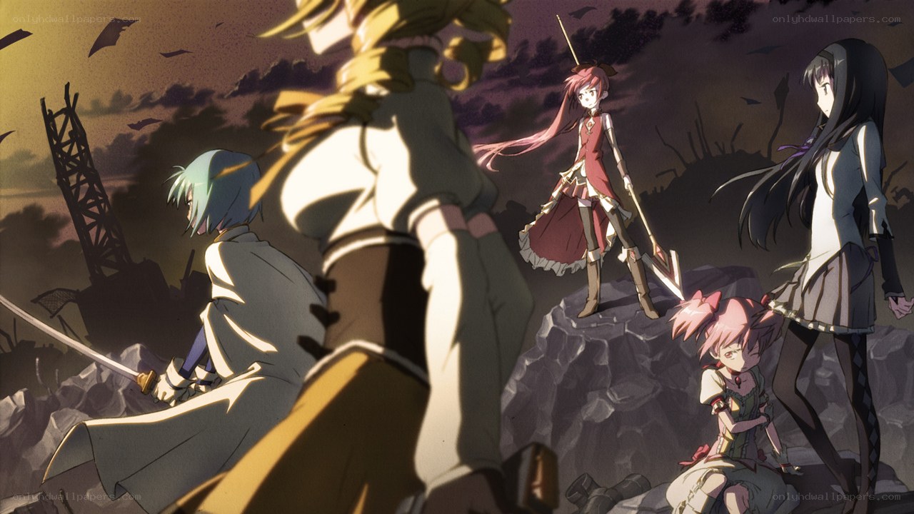 anime characters in a war-torn landscape