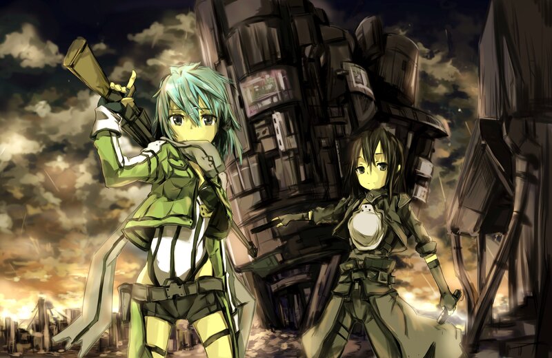 Anime characters in a war zone