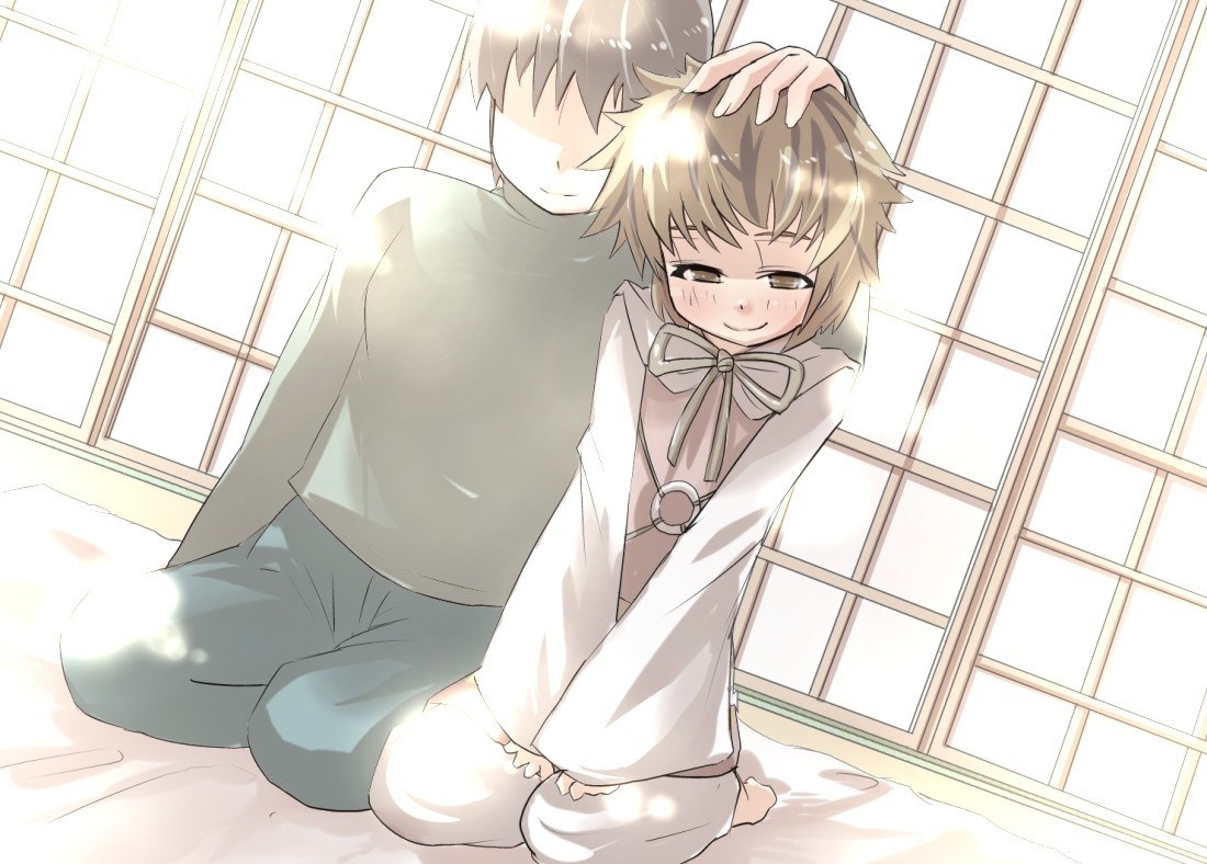 Anime characters in a warm moment