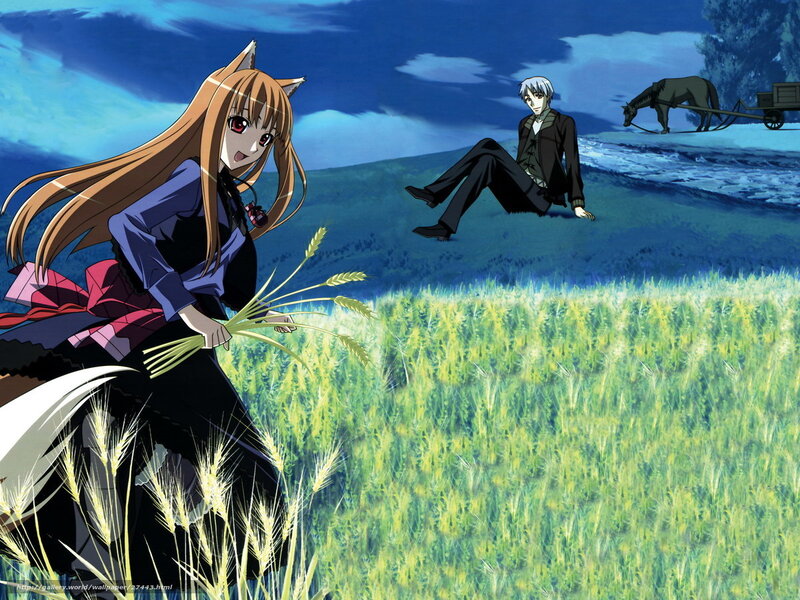 Anime characters in a wheat field