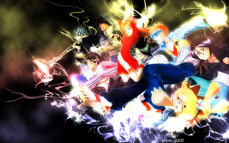 Anime Characters in Action — Black, Dramatic, Night, Manga, Energy Effects