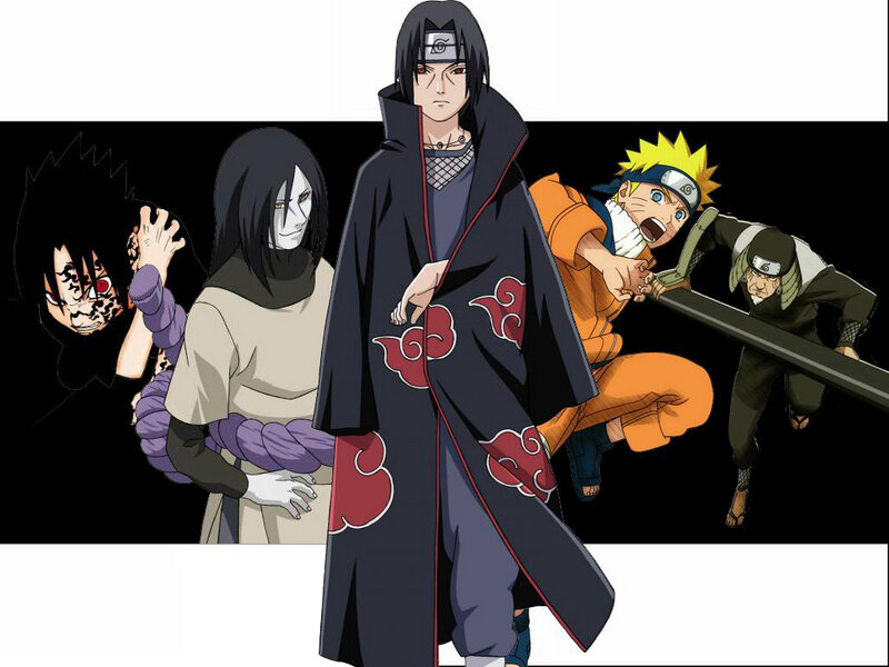 Anime Characters in Action — Black, Dramatic