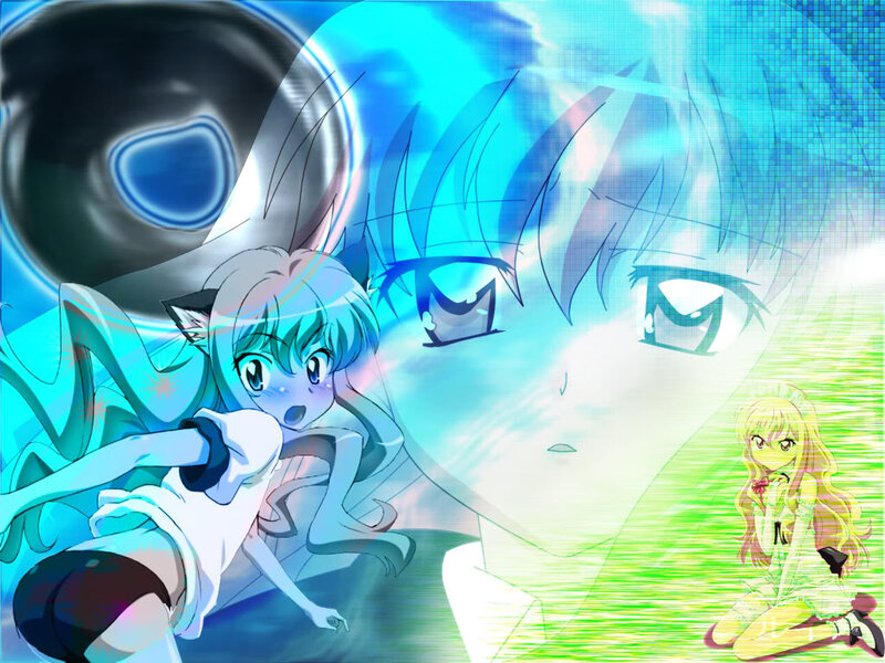 Anime Characters in Action — Blue, Dramatic, Cat Ears