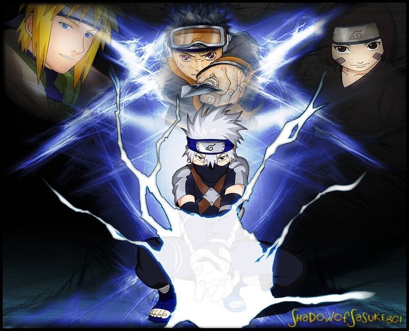 Anime Characters in Action — Blue, Dramatic, Lightning, Headband