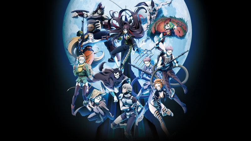Anime Characters in Action — Blue, Dramatic, Night, Moon, Cityscape, Weapons