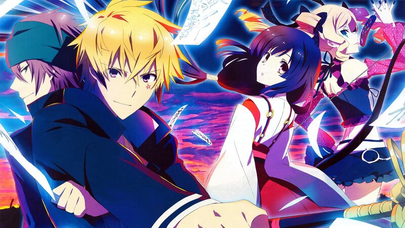 Anime Characters in Action — Blue, Dramatic, Sunset, Sword