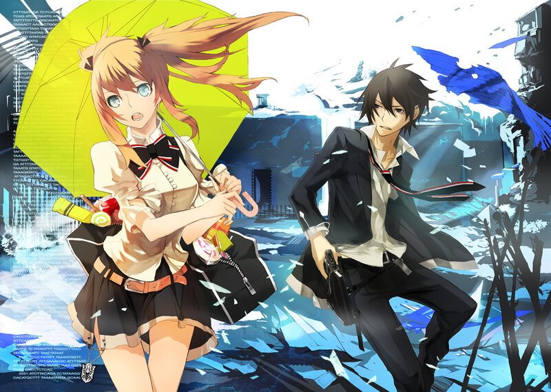 Anime Characters in Action — Blue, Dramatic, Umbrella