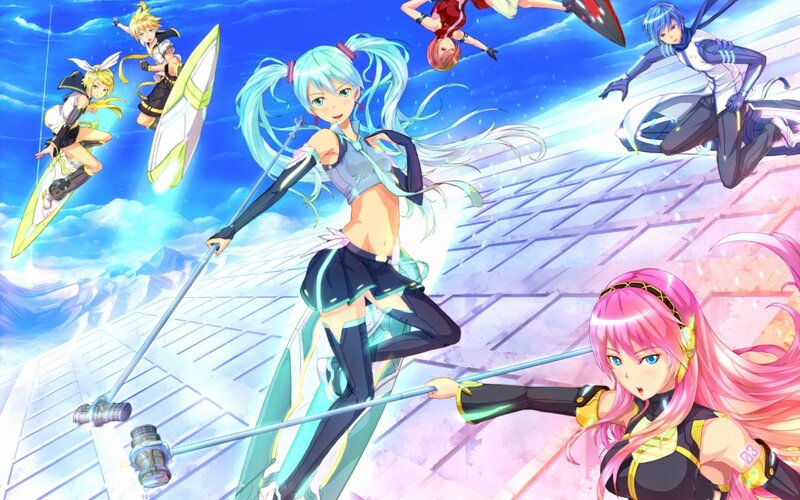 Anime Characters in Action — Blue, Dynamic, Surfboards
