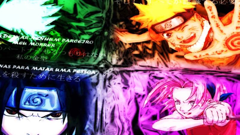 Anime Characters in Action — Green, Dramatic, Text