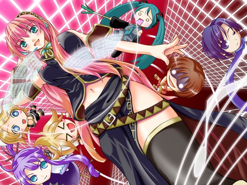 Anime Characters in Action — Pink, Dynamic, Energetic, Digital Art, Music Notes