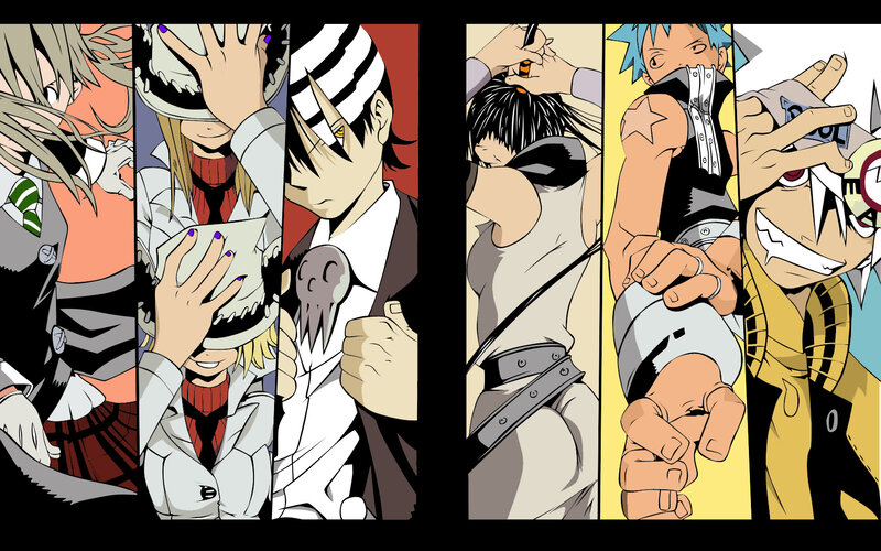 Anime characters in action poses