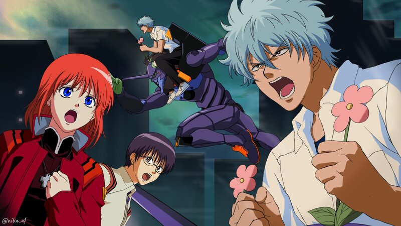 Anime Characters in Action — Purple, Dramatic, Night
