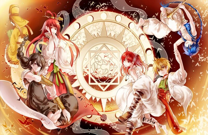Anime Characters in Action — Red, Dramatic, Manga, Magic Circle