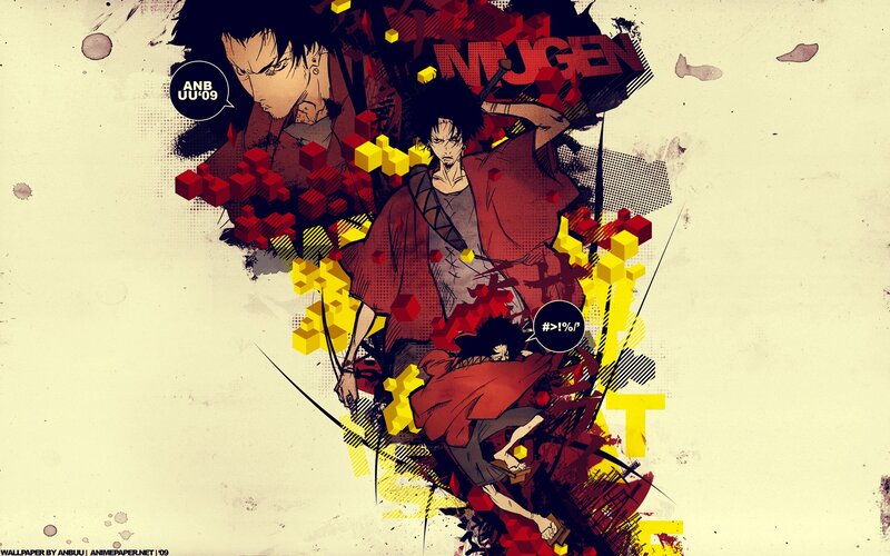 Anime Characters in Action — Red, Dramatic, Manga, Red Cubes