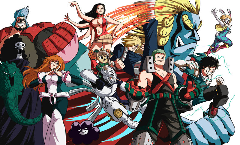 Anime Characters in Action — Red, Dynamic, Energetic