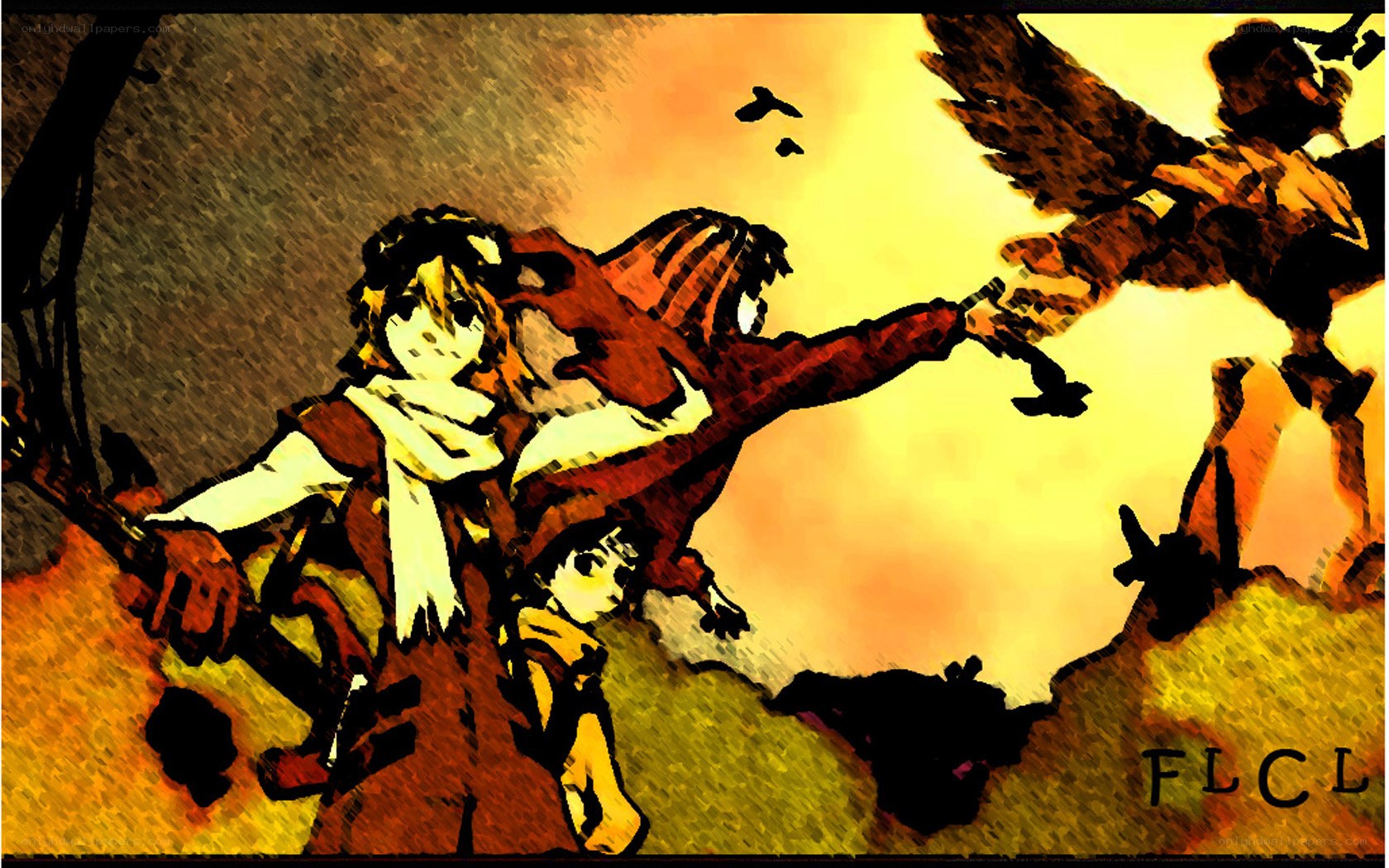 Anime characters in action scene