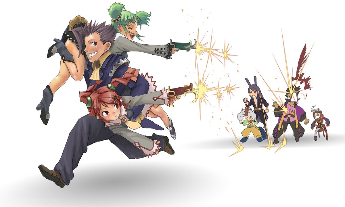 Anime characters in action scene