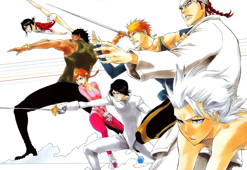 Anime Characters in Action — White, Dramatic, Manga, Swords, Fighting, Martial Arts, Black