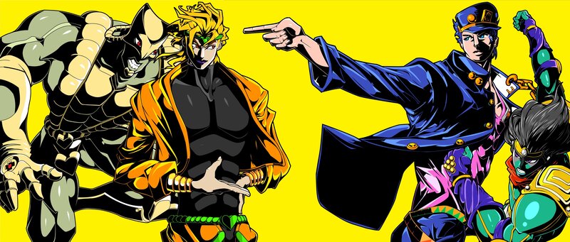 Anime Characters in Action — Yellow, Dramatic, Manga, Stand