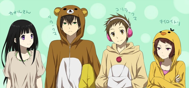 Anime characters in animal onesies