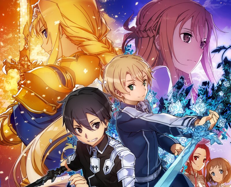 Anime Characters in Armor — Blue, Dramatic, Night, Swords, Magic