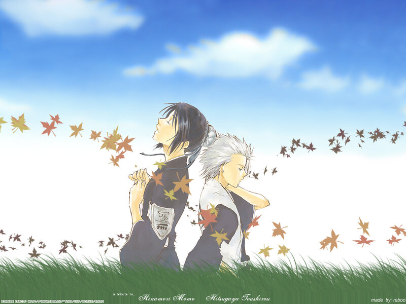 Anime characters in autumn field